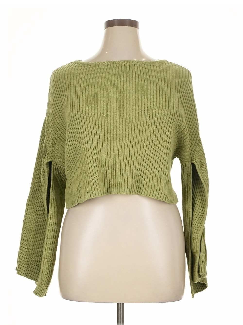 Eloquii Olive Green Ribbed Cropped Sweater